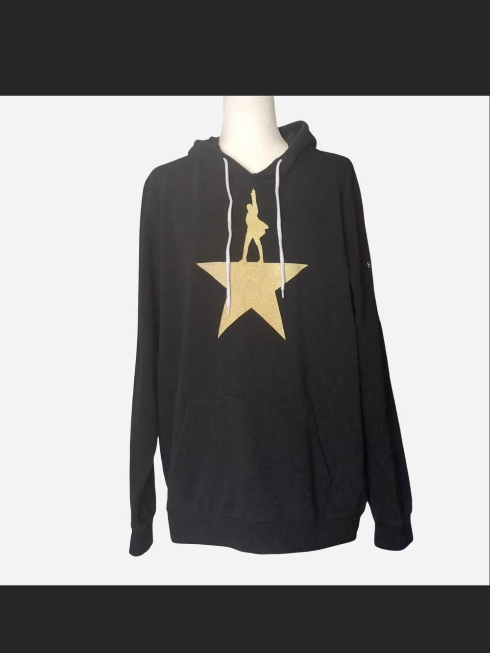 RARE Official Hamilton Broadway Musical Star Hoodie ✨ Black Gold Graphic Size XL